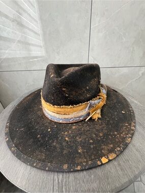 Black Wool Wide-Brim Fedora with Mustard Band